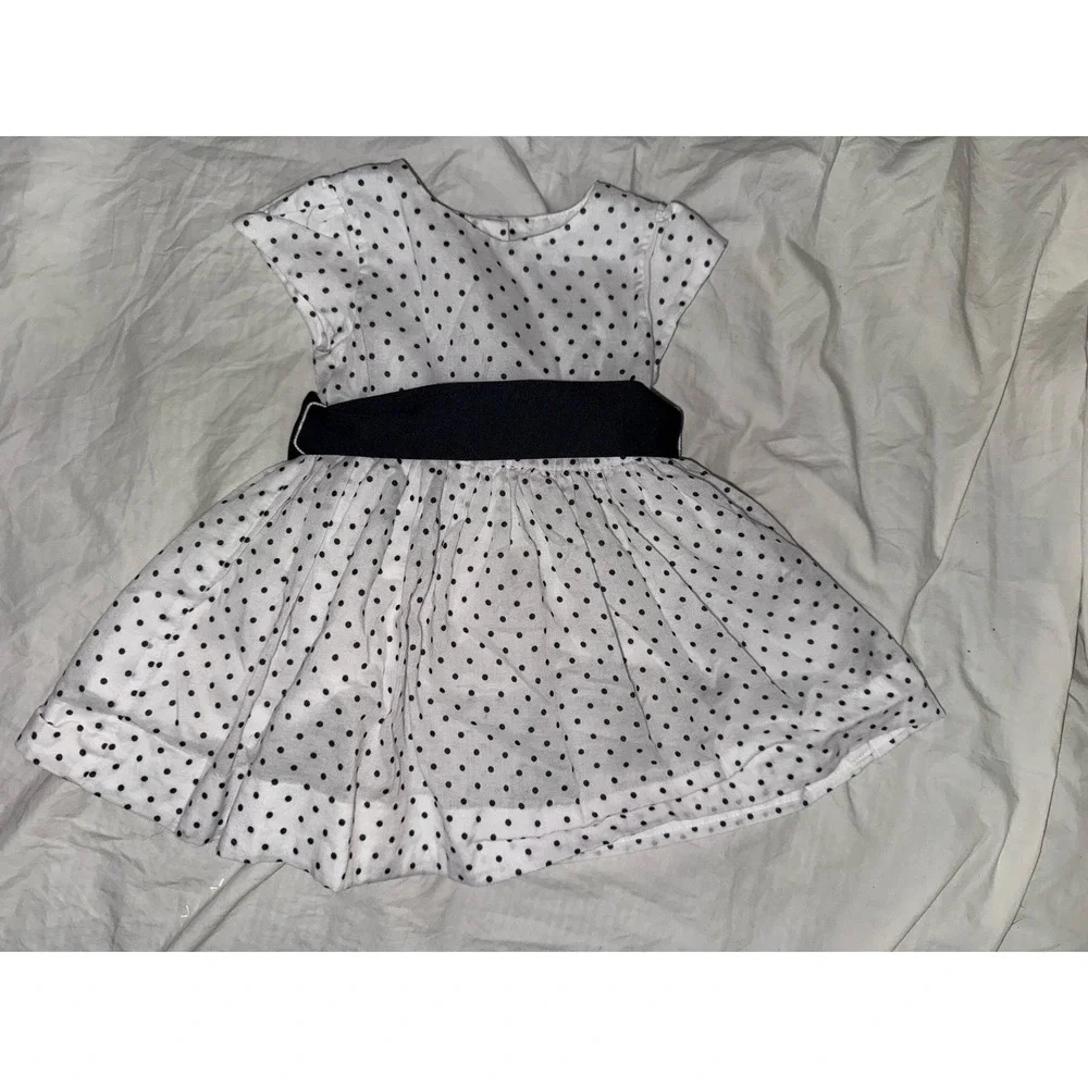 Ralph Lauren white with‎ navy polka dots ribbon belt baby dress 3M